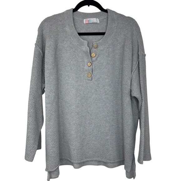 Free People Beach Haliee waffle knit Heather Gray Pullover Women's Size Large - Picture 1 of 8